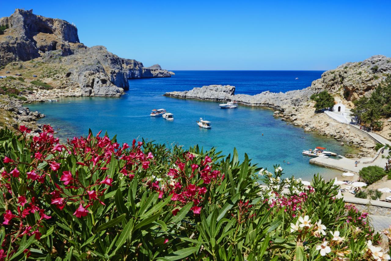 Greece, Dodecanese archipelago, Rhodes island, Lindos, St. Paul beach
