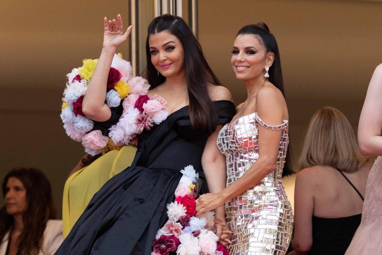 CANNES, FRANCE - MAY 18: (L-R) Actresses Aishwarya Rai and Eva Longoria attend the screening of "Top Gun: Maverick" during the 75th annual Cannes film festival at Palais des Festivals on May 18, 2022 in Cannes, France. (Photo by Marc Piasecki/FilmMagic)