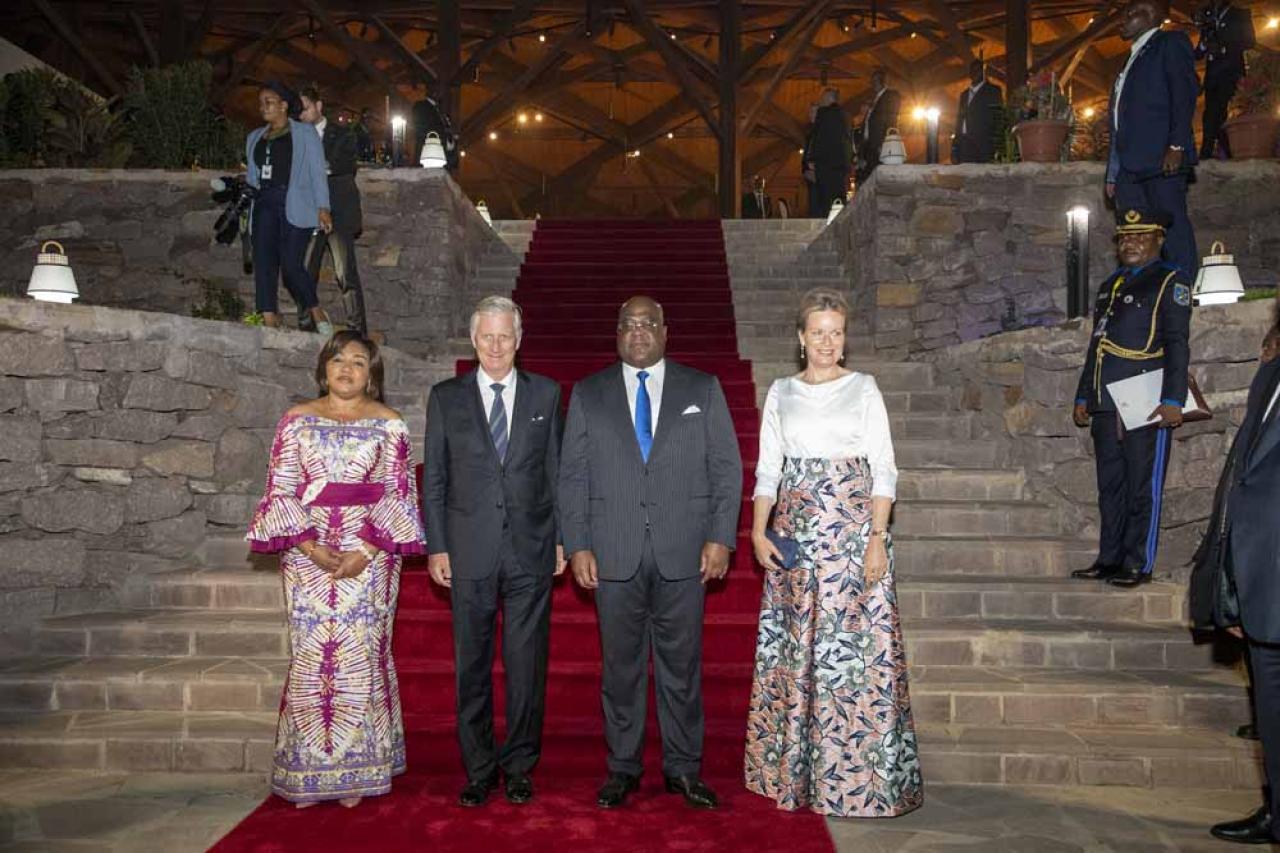 DRC Congo First Lady Denise Nyakeru, King Philippe - Filip of Belgium, DRC Congo President Felix Tshisekedi and Queen Mathilde of Belgium pictured during the official Banquet at the Cite de l¿Union africaine (UA), in Kinshasa, during an official visit of the Belgian Royal couple to the Democratic Republic of Congo, Wednesday 08 June 2022. The Belgian King and Queen will be visiting Kinshasa, Lubumbashi and Bukavu from June 7th to June 13th. BELGA PHOTO NICOLAS MAETERLINCK
