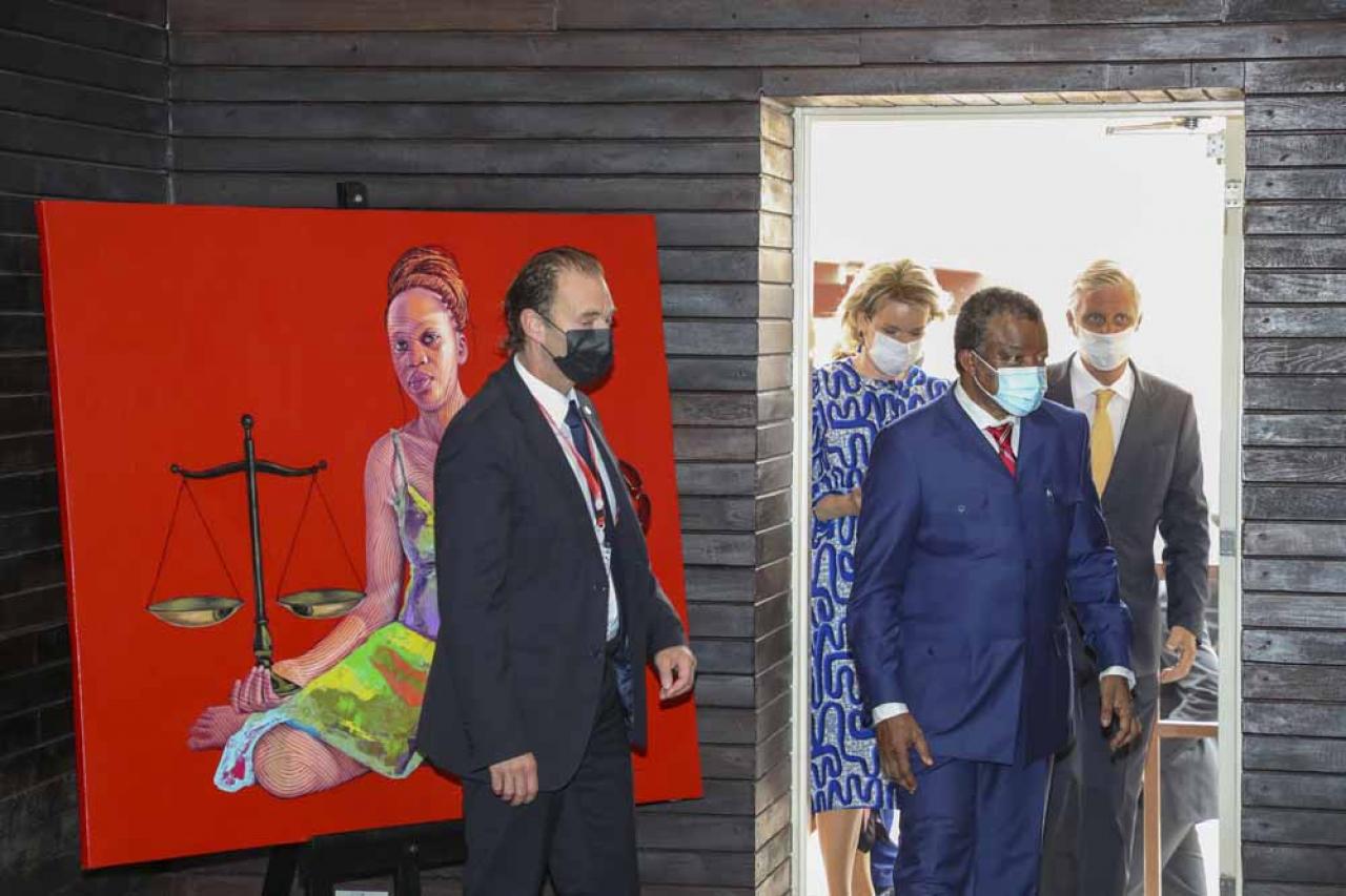Queen Mathilde of Belgium, Dr Jean-Jacques Muyembe and King Philippe - Filip of Belgium pictured during a visit to the 'Institut National de Recherche Biomedicale' biomedical research facility, during an official visit of the Belgian Royal couple to the Democratic Republic of Congo, Thursday 09 June 2022, in Kinshasa. The Belgian King and Queen will be visiting Kinshasa, Lubumbashi and Bukavu from June 7th to June 13th. BELGA PHOTO NICOLAS MAETERLINCK