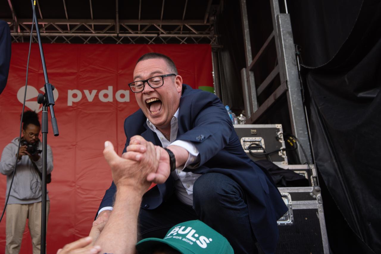PVDA/PTB's Raoul Hedebouw pictured during a national demonstration of socialist (ABVV-FGTB), christian (ACV-CSC) and liberal (ACLVB-CGSLB) unions, defending purchasing power and demanding an amendment to the 1996 wage standards law that regulates wage developments in Belgium, Monday 20 June 2022, in Brussels. BELGA PHOTO NOE ZIMMER