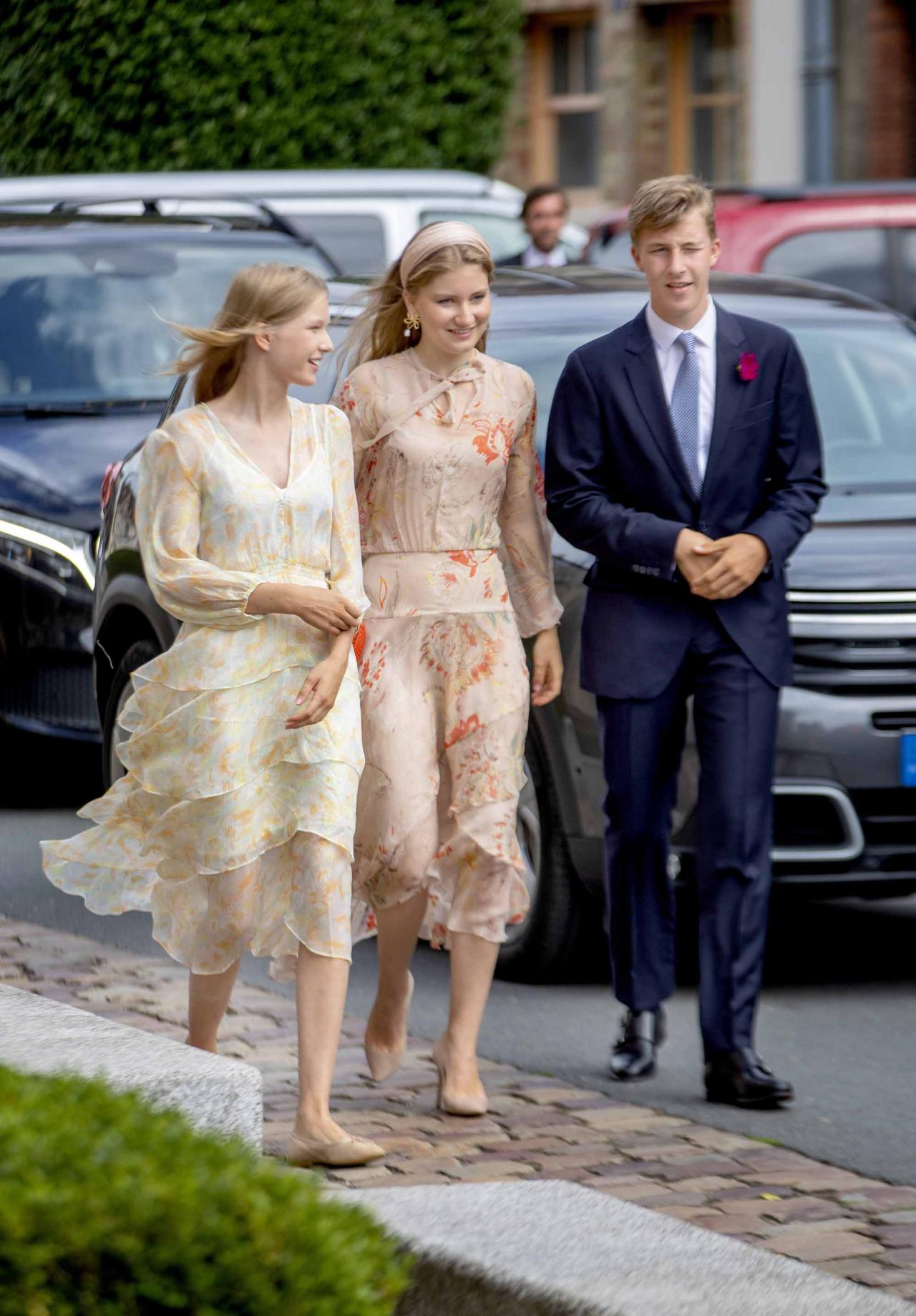 03-08-2022 Marriage Wedding of Count Charles-Henri d Udekem d Acoz, the younger brother of the Belgium Queen, and Caroline Philippe at Pont-L Eveque in France.Princess Elisabeth and Prince Emmanuel and Princess Eleonore© ddp images/PPE/Nieboer Point de Vue out