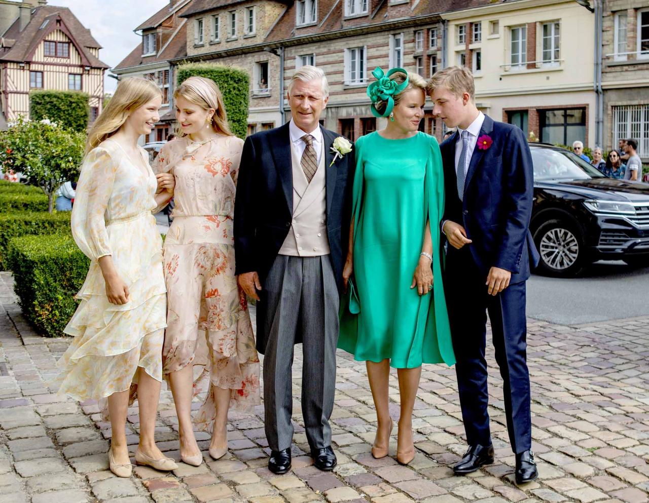 03-08-2022 Marriage Wedding of Count Charles-Henri d Udekem d Acoz, the younger brother of the Belgium Queen, and Caroline Philippe at Pont-L Eveque in France.
Queen Mathilde and King Filip, Philippe
Princess Elisabeth and Prince Emmanuel and Princess Eleonore

© ddp images/PPE/Nieboer Point de Vue out