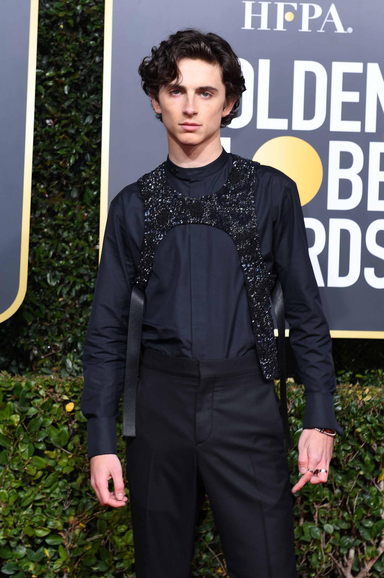 Best Actress in a Supporting Role in any Motion Picture for "Beautiful Boy" nominee Timothee Chalamet arrives for the 76th annual Golden Globe Awards on January 6, 2019, at the Beverly Hilton hotel in Beverly Hills, California. (Photo by VALERIE MACON / AFP)        (Photo credit should read VALERIE MACON/AFP via Getty Images)