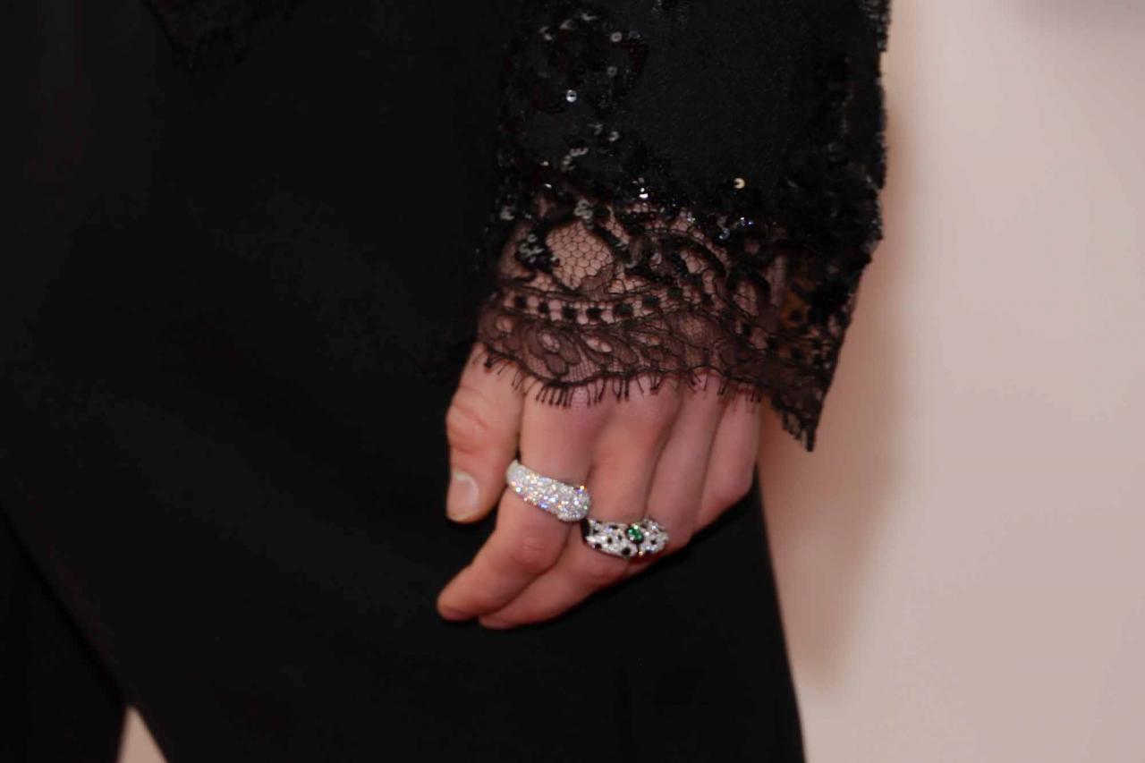 HOLLYWOOD, CALIFORNIA - MARCH 27: Timothée Chalamet, ring detail, attends the 94th Annual Academy Awards at Hollywood and Highland on March 27, 2022 in Hollywood, California. (Photo by Mike Coppola/Getty Images)