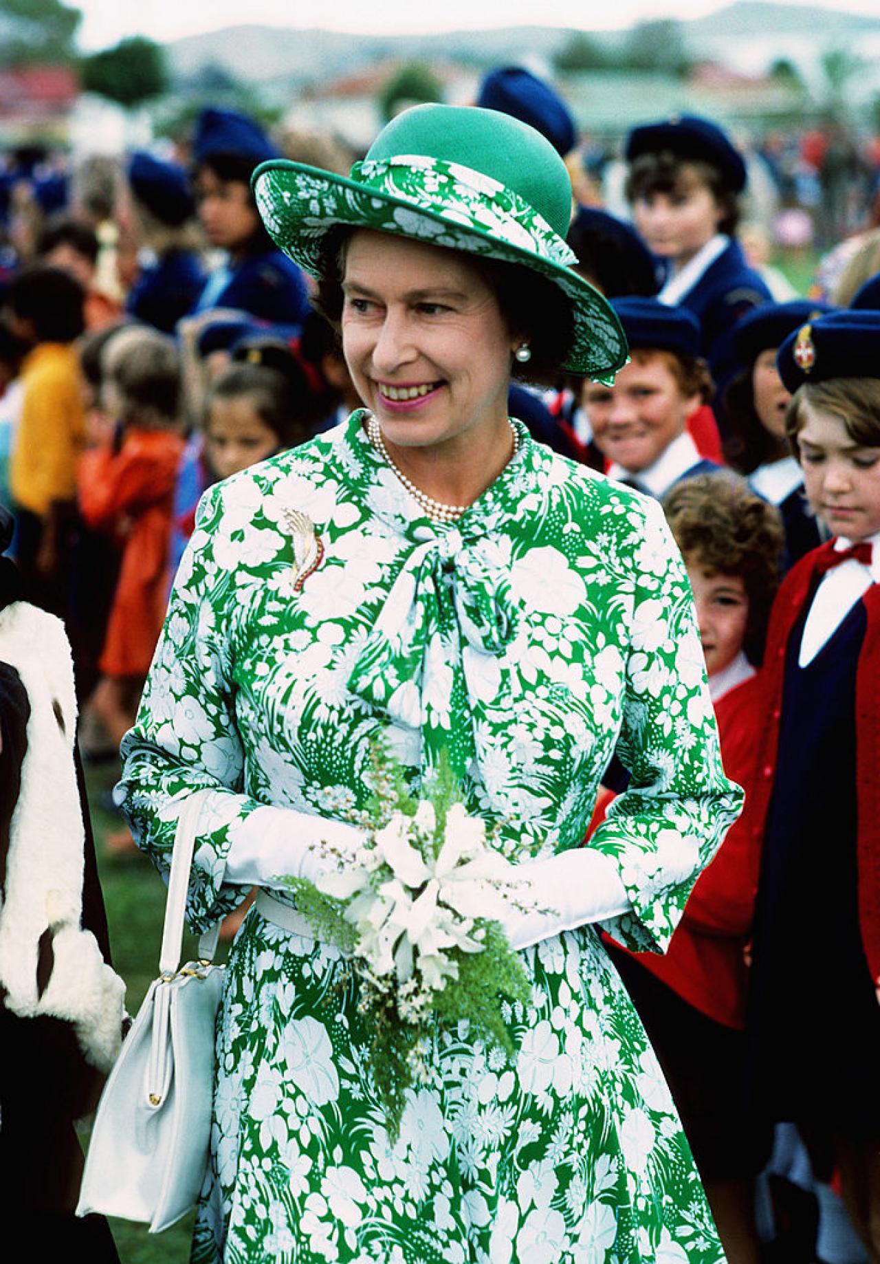 NEW ZEALAND - MARCH: Queen Elizabeth ll smiles during her visit to New Zealand part of her Silver Jubilee Year Tour  in March of 1977. (Photo by Anwar Hussein/Getty Images)