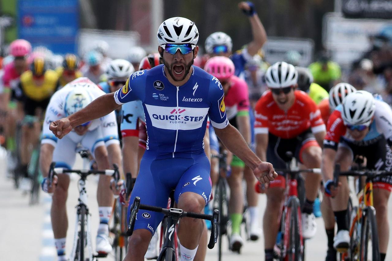 LONG BEACH, CA - MAY 13:  Fernando Gaviria of Colombia and Team Quick-Step Floors celebrates after winning stage one of the 13th Amgen Tour of California 2018 a 134,5km stage from Long Beach to Long Beach on May 13, 2018 in Long Beach, California.  (Photo by Chris Graythen/Getty Images for AEG)