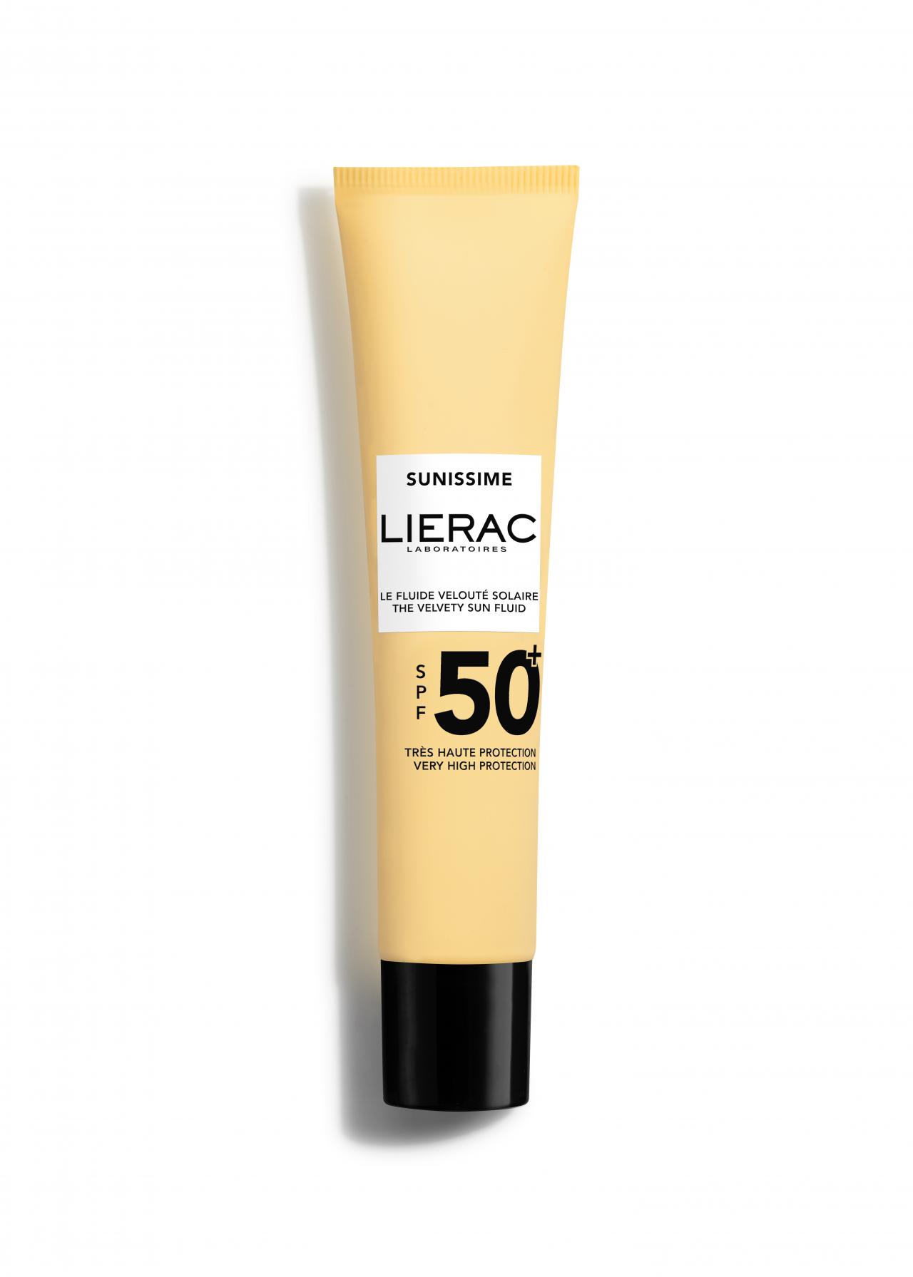 Le fluide velouté solaire visage SPF50+ Sunissime, Lierac, 34 euros les 40 ml.