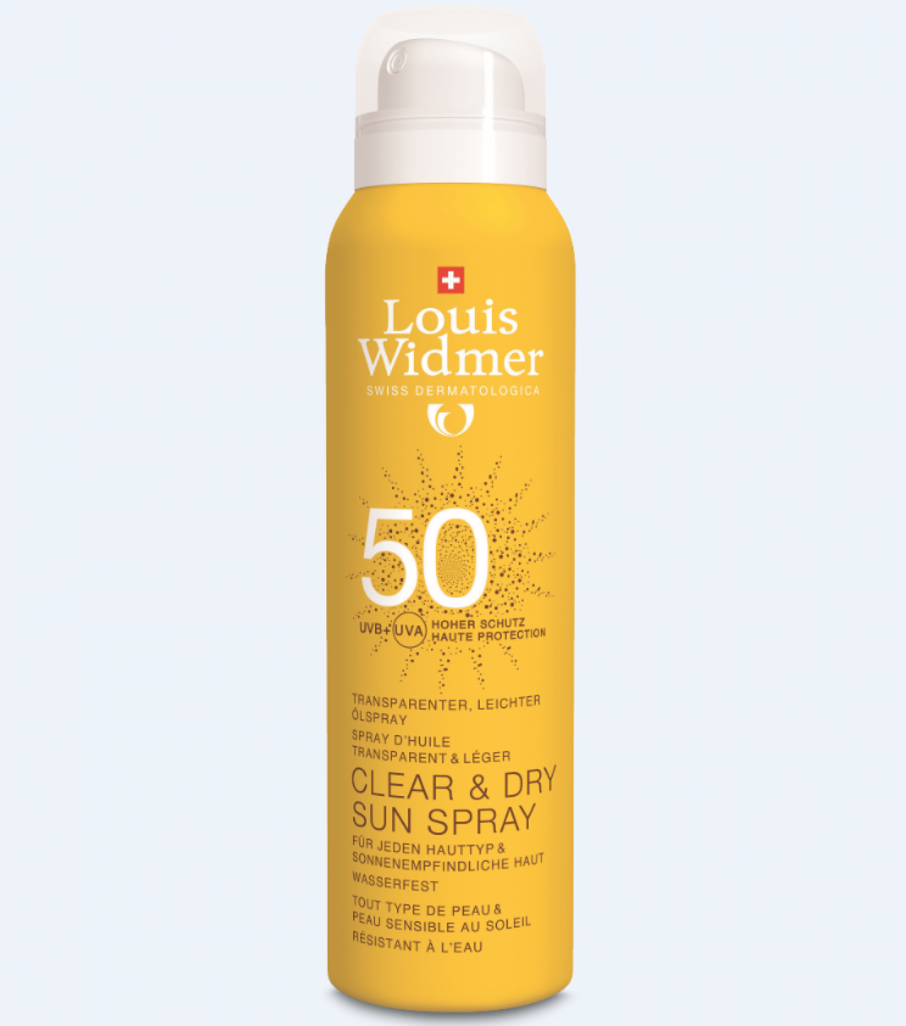 Clear & Dry Sun Spray SPF 50, Louis Widmer, 26,90 euros les 200 ml.