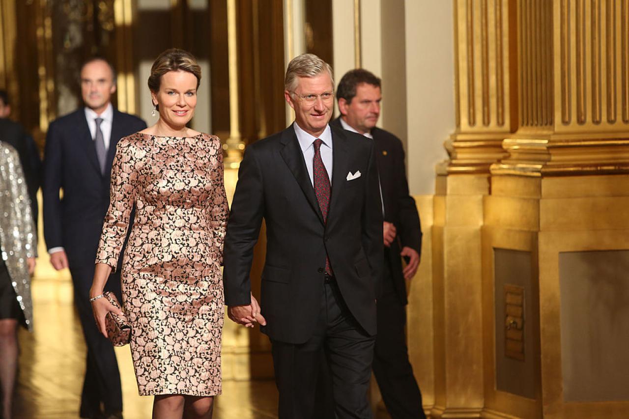 17 octobre 2013.
La reine Mathilde et le roi Philippe de Belgique assistent à un concert d'automne au Palais royal.