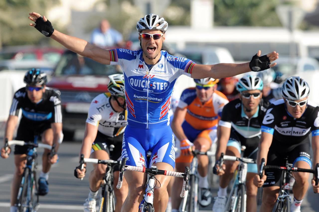 2011: Tom Boonen mag de handen in de lucht steken in de Ronde van Qatar.