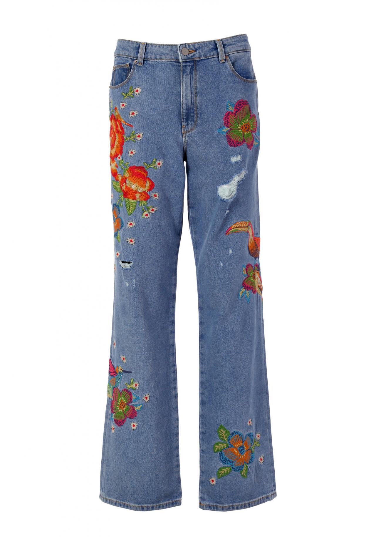 Jeans met geborduurde bloemen - € 166,90 - Fracomina.