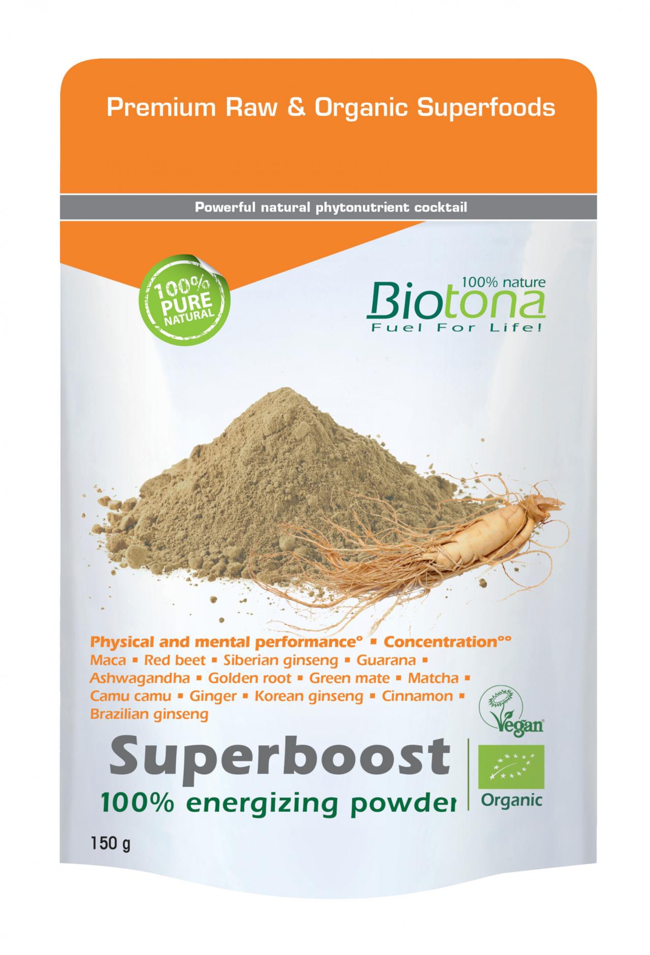 Superboost is een natuurlijke energiebooster met o.a. 4 soorten ginseng en guarana - € 22 - Biotona