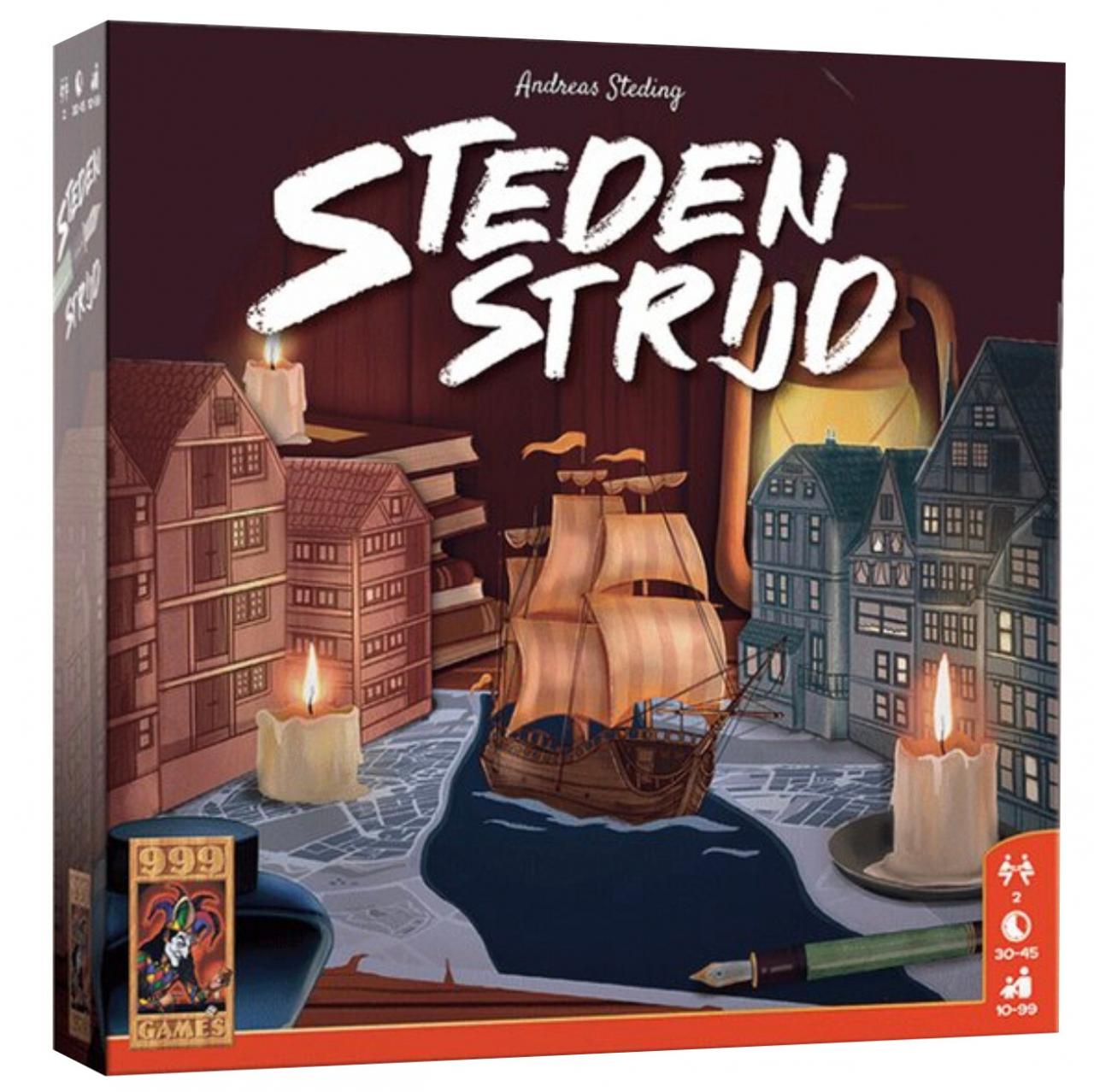Stedenstrijd - € 29,99 - 999 Games. Bordspel voor 2 personen waarbij je tactisch te werk gaat in de strijd tussen steden Hamburg en Altona.