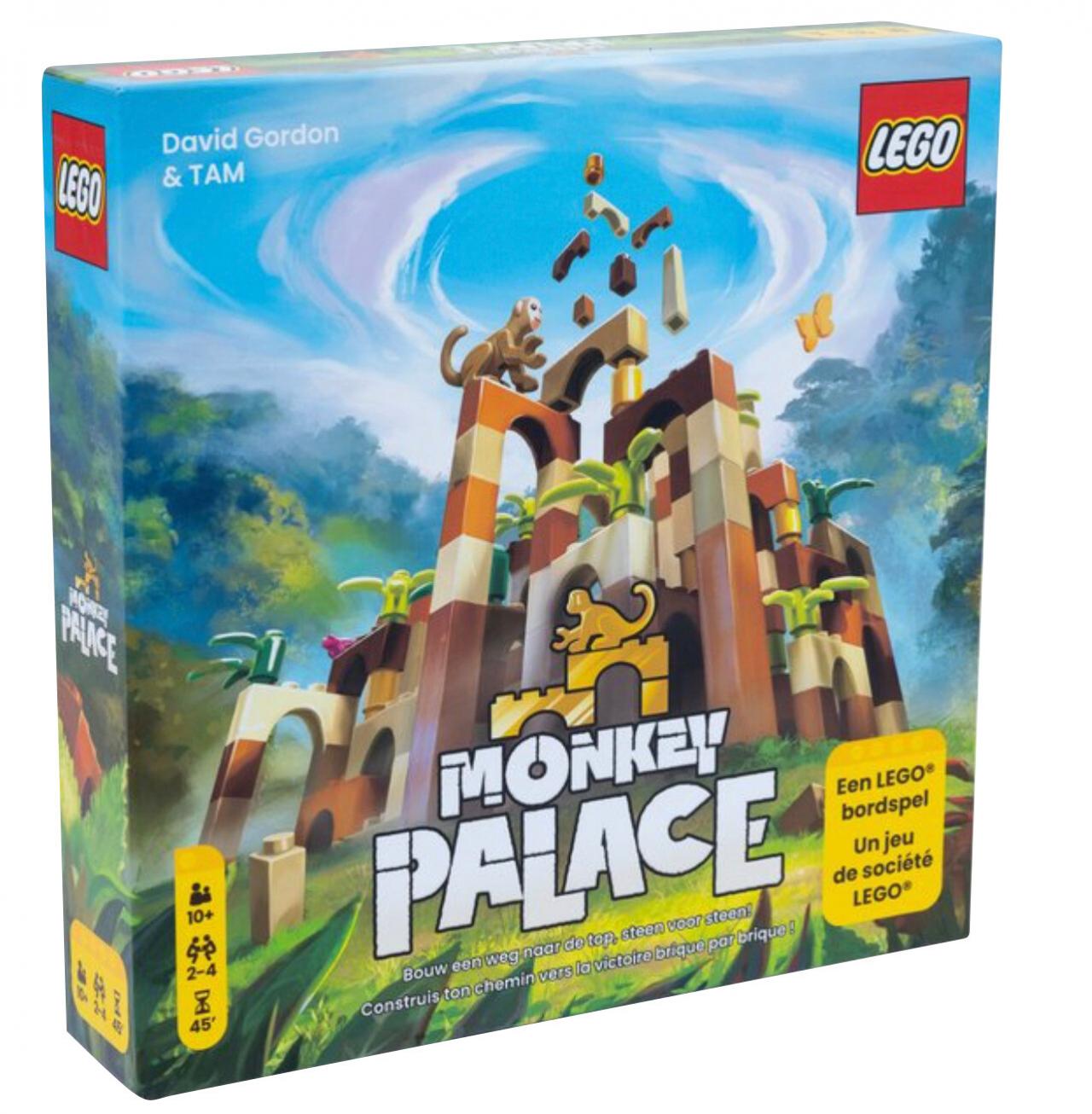 Monkey Palace - € 39,99 - Asmodee. Monkey Palace werd bekroond tot Speelgoed van het Jaar. In dit strategische spel bouw je een vervallen junglekasteel opnieuw op met LEGO-stenen. Daarvoor moeten spelers strategisch samenwerken, maar tegelijk strijden ze ook creatief tegen elkaar.