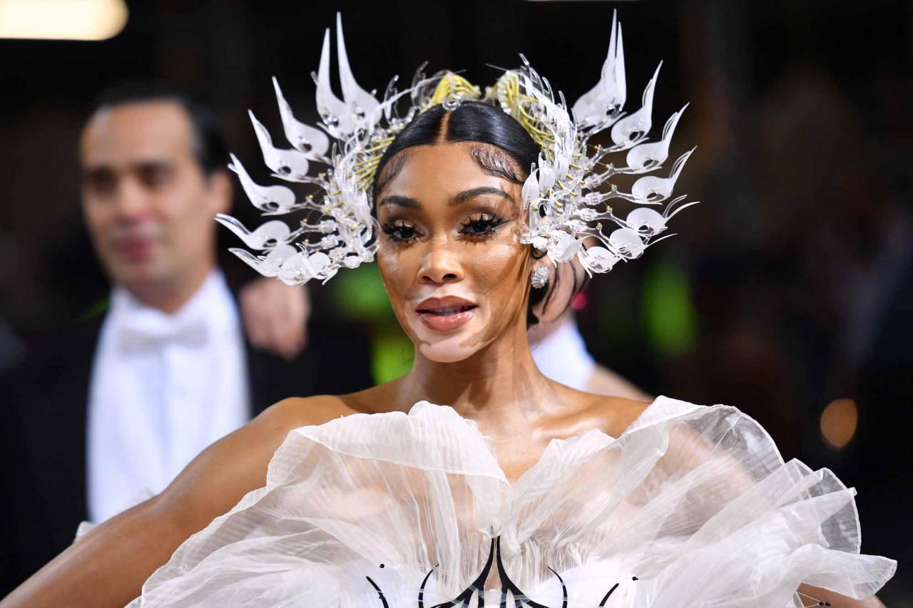 Canadian model Winnie Harlow arrives for the 2022 Met Gala at the Metropolitan Museum of Art on May 2, 2022, in New York. - The Gala raises money for the Metropolitan Museum of Art's Costume Institute. The Gala's 2022 theme is "In America: An Anthology of Fashion". (Photo by ANGELA WEISS / AFP)