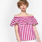 Blouse col Bardot à rayures