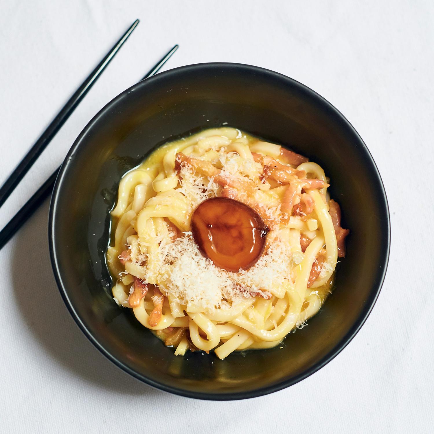Recette des Udon Carbonara d'Elvira Masson