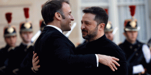 Emmanuel Macron en Volodymyr Zelensky op woensdag.