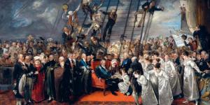 Edward Bird, De aankomst van Lodewijk XVIII in Calais op 24 april 1814. Lodewijk was de jongere broer van de onthoofde Lodewijk XVI en leefde meer dan twintig jaar in ballingschap. Hij werd koning van Frankrijk na het aftreden van Napoleon.