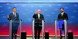 Andrew Cuomo, Curtis Sliwa en Zohran Mamdani.