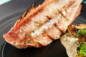 roodbaars met oesterzwammen