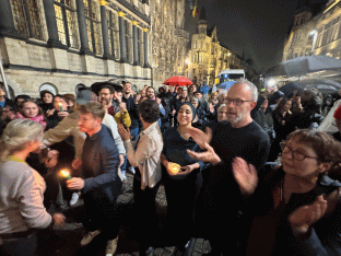 Een demonstratie aan het Gentse stadhuis op maandag.