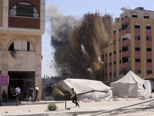 Een Israëlische aanval op Jabalia, 4 kilometer ten noorden van Gaza-Stad, op woensdag.