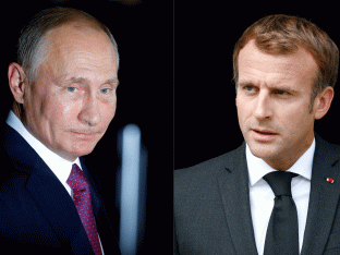 Vladimir Poetin en Emmanuel Macron.