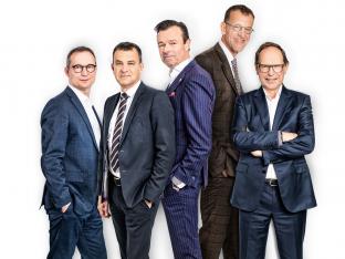 Stefaan Gielens (Aedifica), Hans De Cuyper (Ageas), Wim De Vos (Campine), Dirk Wouters (Bank Van Breda) en Jos De Vuyst (stow Group)