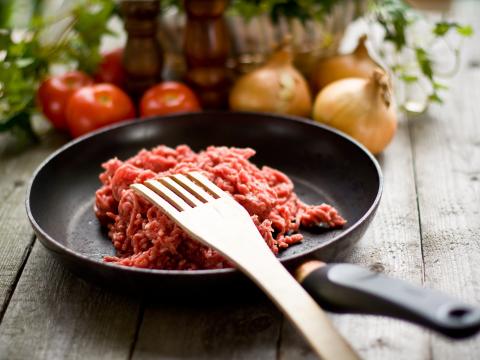 minced meat on fring pan; Shutterstock ID 49602589
