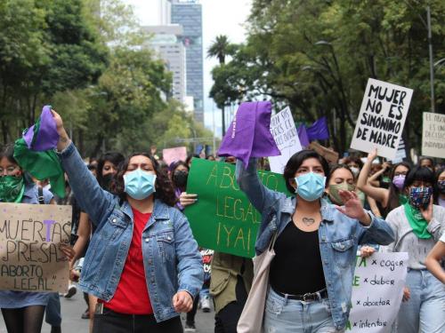 MEXICO CITY, MEXICO - SEPTEMBER 28: Demonstrators gather to march on the International Safe Abortion Day in Mexico City, Mexico on September 28, 2021. (Photo by Silvana Flores/Anadolu Agency via Getty Images)