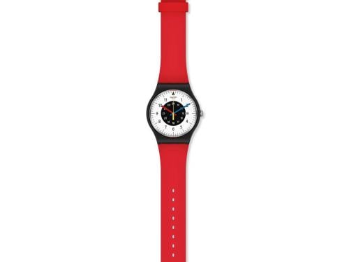 Tijd voor kleurHet voordeel van budgetvriendelijke horloges is dat je er met de regelmaat van de klok eentje kan bijkopen, bij wijze van kleurig accessoire. Zoals dit Swatch-horloge (85 euro).