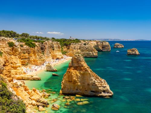 Praia da Marinha, beautiful beach Marinha in Algarve, Portugal. Navy Beach (Praia da Marinha), one of the most famous beaches of Portugal, located on the Atlantic coast in Lagoa Municipality, Algarve.