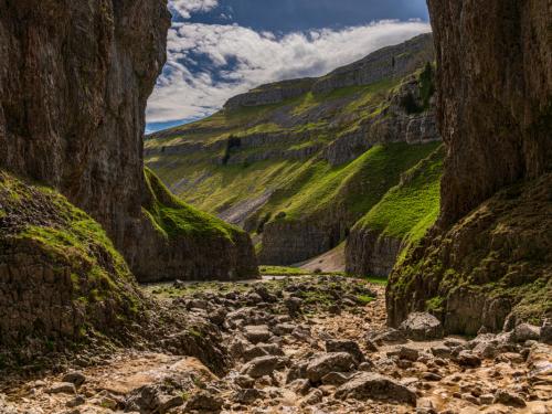 Yorkshire Dales landscape at the Gordale Scar near Malham, North Yorkshire, England, UK