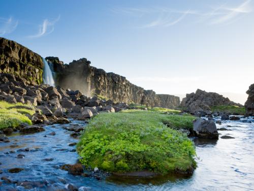 Öxarárfoss is a small waterfall in Thingvellir National Park, Iceland. It flows from the river Öxará.