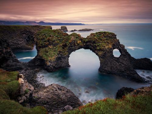 Long exposure of Gatklettur arch rock near Hellnar ,Snaefellsnes Peninsula ,Iceland.