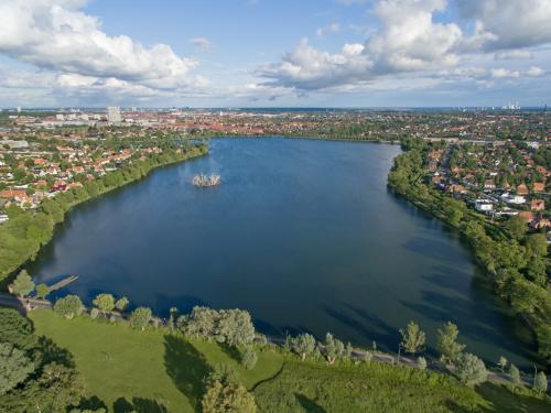 Aerial view of Damhus lake located in Zealand, Denmark