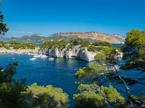 The Calanques massif, which is located between Marseille and Cassis. Calanque de Port Miou near Cassis Fishing Village. Calanques National Park. Provence, French Riviera, France, Europe