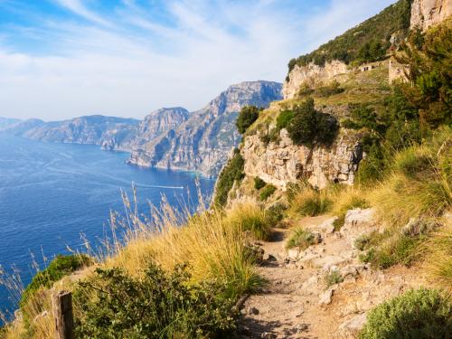 The hiking trail Sentiero degli Dei (  Path of the Gods) along the Amalfi Coast  from Agerola to Nocelle, Province of Salerno,  Campania, Italy.