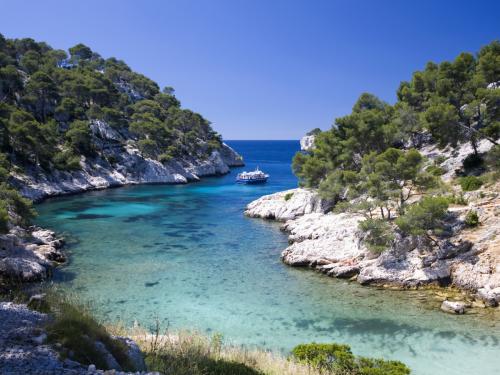 The Calanques are a series of deep, steep-sided inlets of the Mediterranean lying between Marseille and Cassis in the Bouches-du-Rhone departement. Accessible only by boat or on foot, they are popular with walkers, swimmers and sailing enthusiasts.