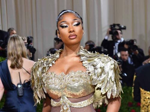 US rapper Megan Thee Stallion arrives for the 2022 Met Gala at the Metropolitan Museum of Art on May 2, 2022, in New York. - The Gala raises money for the Metropolitan Museum of Art's Costume Institute. The Gala's 2022 theme is "In America: An Anthology of Fashion". (Photo by ANGELA  WEISS / AFP)