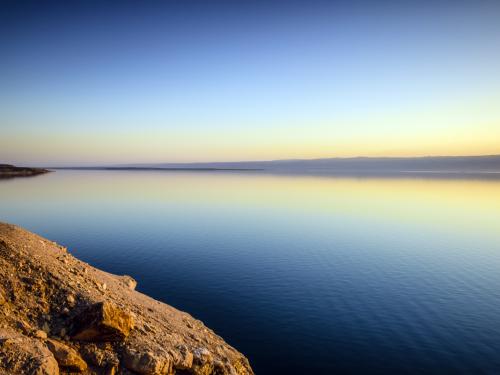 Dead Sea reflecting sunset sky, Al Karak, Jordan