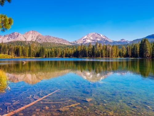 Panoramic view on Manzanita Lake in Lassen Volcanic National Park, California, USA.