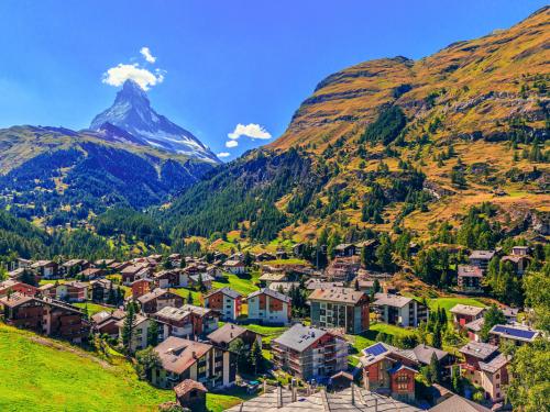 Zermatt, Switzerland-August 27, 2016. The canton of Valais lies in the southwest of Switzerland. To the north the canton is bounded by the Swiss cantons of Vaud and Bern; the cantons of Uri and Ticino lie to its east. At the head of the Mattertal valley lies Zermatt, a pretty tourist village dominated by views of the Matterhorn.