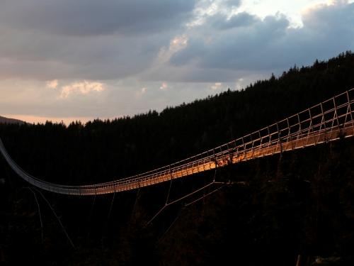 A staff member walks across the newly-built world's longest suspension bridge a day before its official opening in the mountain resort of Dolni Morava, Czech Republic, May 12, 2022. Picture taken May 12, 2022. REUTERS/David W Cerny *** Local Caption *** CAPTION TEST 01