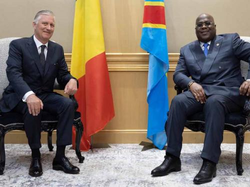 King Philippe - Filip of Belgium and DRC Congo President Felix Tshisekedi pictured during a meeting at the Palais de la Nation, in Kinshasa, during an official visit of the Belgian Royal couple to the Democratic Republic of Congo, Wednesday 08 June 2022. The Belgian King and Queen will be visiting Kinshasa, Lubumbashi and Bukavu from June 7th to June 13th. BELGA PHOTO POOL BENOIT DOPPAGNE
