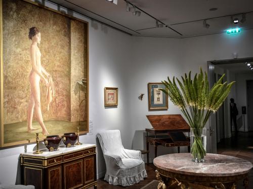 A photograph shows part of the personal collection of late French fashion designer Hubert de Givenchy displayed at Christie's auction house in Paris on June 8, 2022. - The interiors of the Hotel d'Orrouer and the Manoir Du Jonchet, from which the collection comes, have been recreated (14 rooms), as well as the French formal gardens of the Manoir du Jonchet. (Photo by STEPHANE DE SAKUTIN / AFP)