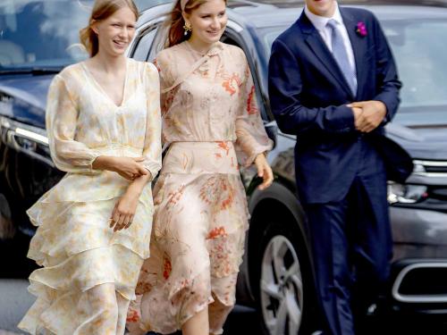 03-08-2022 Marriage Wedding of Count Charles-Henri d Udekem d Acoz, the younger brother of the Belgium Queen, and Caroline Philippe at Pont-L Eveque in France.Princess Elisabeth and Prince Emmanuel and Princess Eleonore© ddp images/PPE/Nieboer Point de Vue out