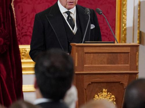 Le roi Charles III de Grande-Bretagne prend la parole lors du Conseil d'accession au palais de St James, où il est officiellement proclamé nouveau monarque de Grande-Bretagne, suite au décès de la reine Elizabeth II, à Londres, en Grande-Bretagne, le 10 septembre 2022.